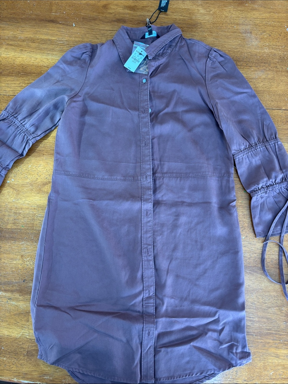 Express Mauve Button-Down Tunic Dress with Tie Cuffs